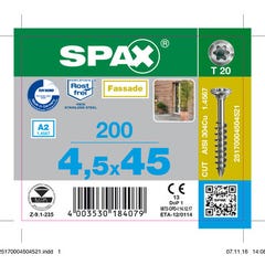 Vis de façade empreinte Torx 4,5 x 45 mm 200 pièces Acier inoxydable - SPAX 1