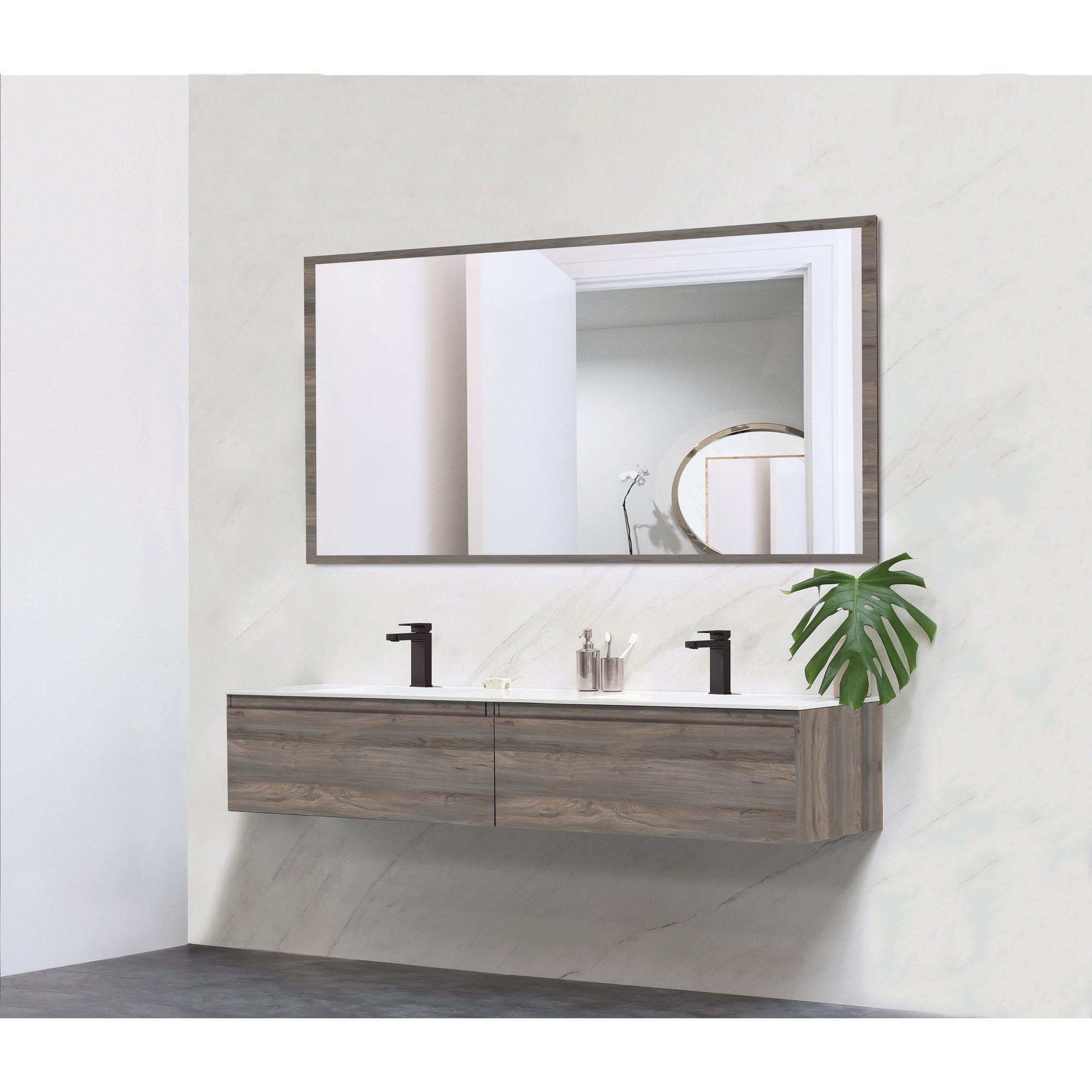 Miroir de salle de bain décor chêne grisé l.120 x H.80 x Ep.2 cm Atlantis 0