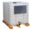 Cuve grillagée IBC sur palette bois aérienne pour récupération d'eaux de pluie de 1000 L