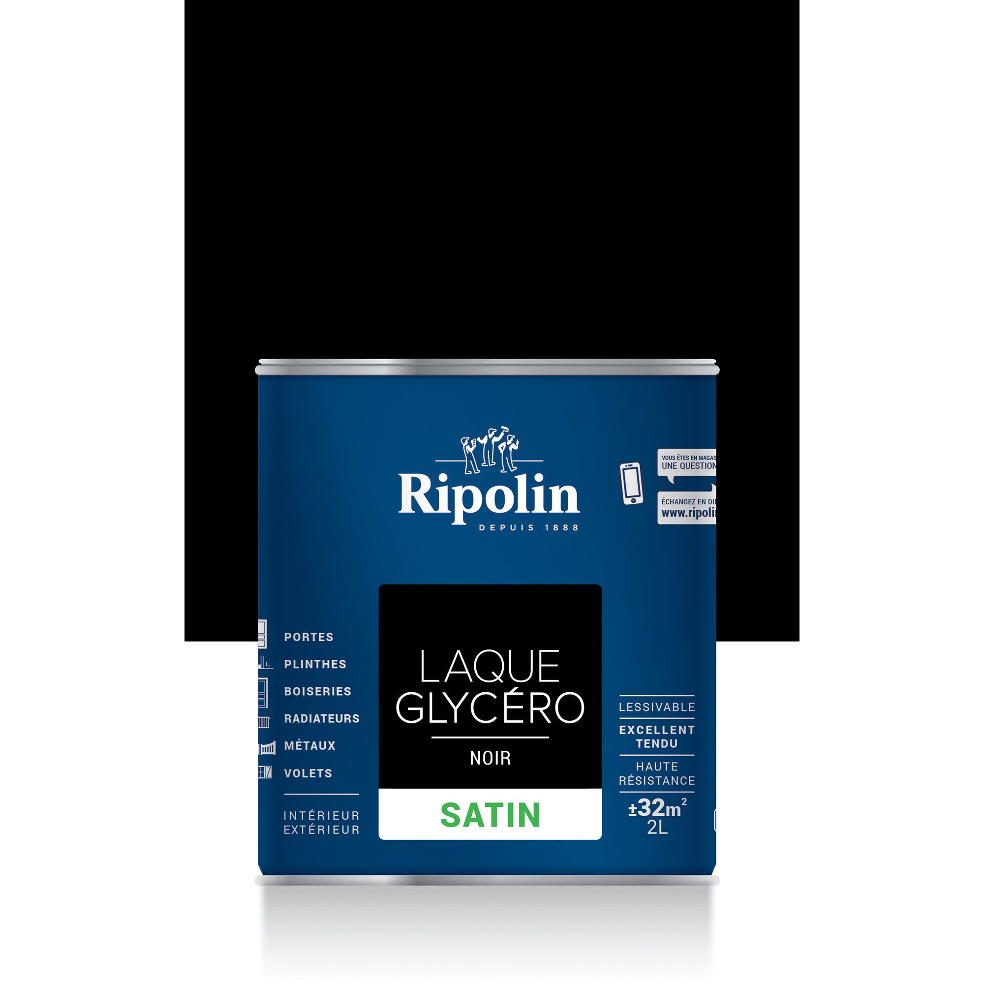 Peinture intérieure et extérieure multi-supports glycéro satin noir 2 L - RIPOLIN 0
