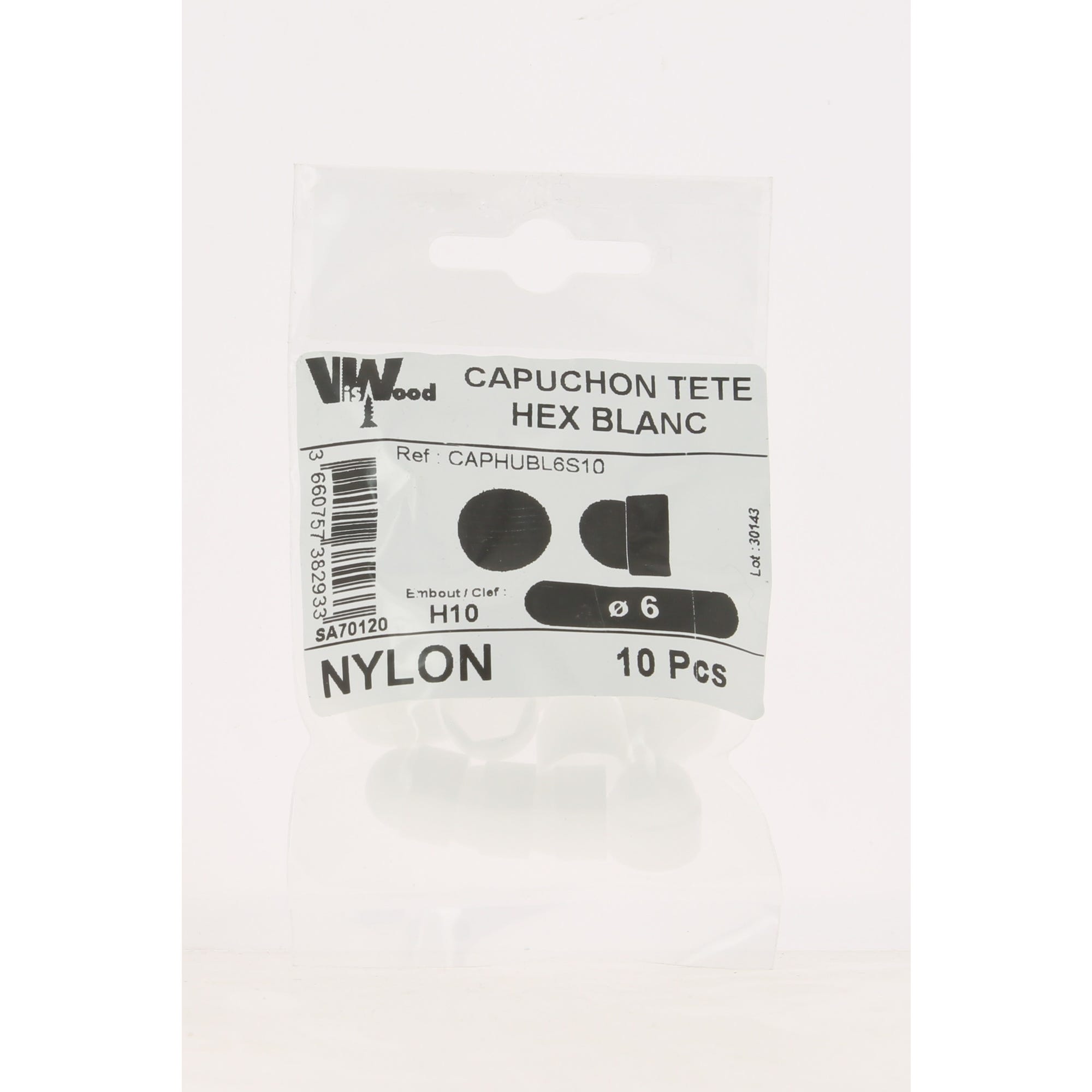 Cache ecrou hexa nylon blanc m6 x10 - VISWOOD 0