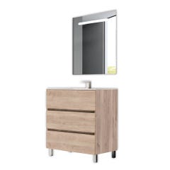 Meuble de salle de bain 3 tiroirs décor bois grisé l.60 x H.80 x P.45 cm BOREAL 0