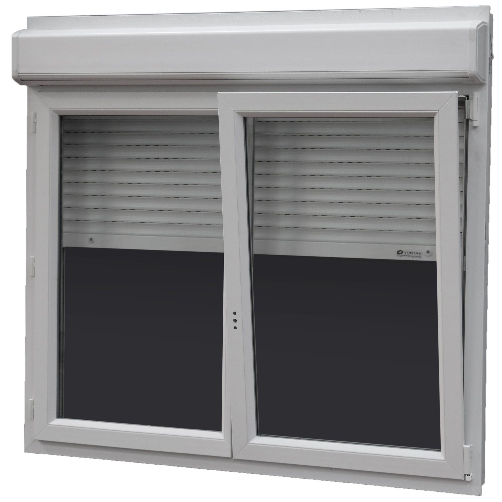 Fenêtre PVC H.115 x l.140 cm oscillo-battant 2 vantaux avec volet roulant intégré blanc 1