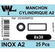 Manchons cylindrique inox a2 m8x30 x25