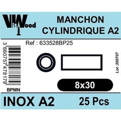 Manchons cylindrique inox a2 m8x30 x25 0