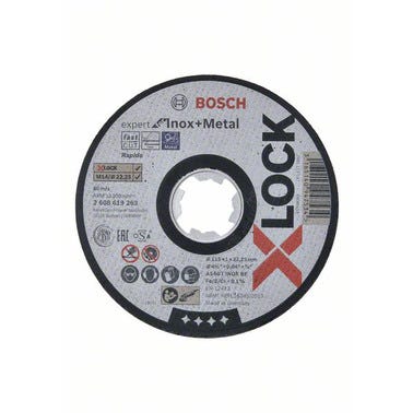 Disque à tronçonner X-Lock moyeu plat EXPERT acier et inox Diam.115 x 1 mm - BOSCH  0