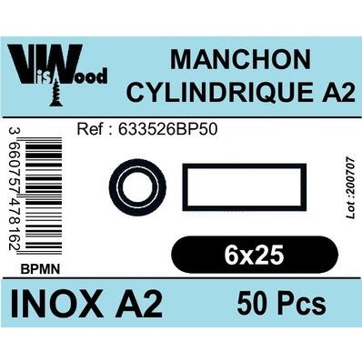 Manchons cylindrique inox a2 m6x25 x50 0