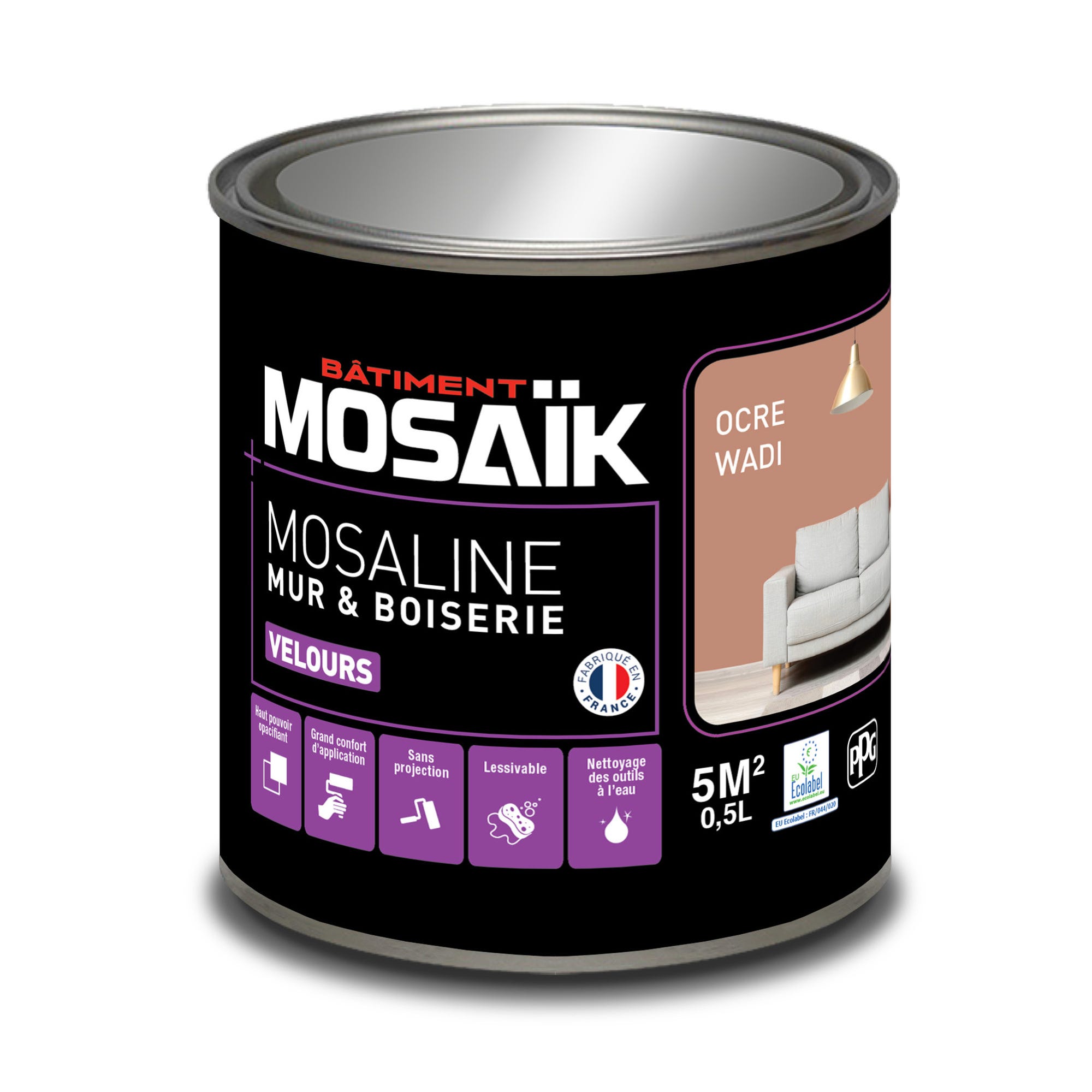 Peinture intérieure multi support acrylique velours ocre wadi 0,5 L Mosaline - MOSAIK 2