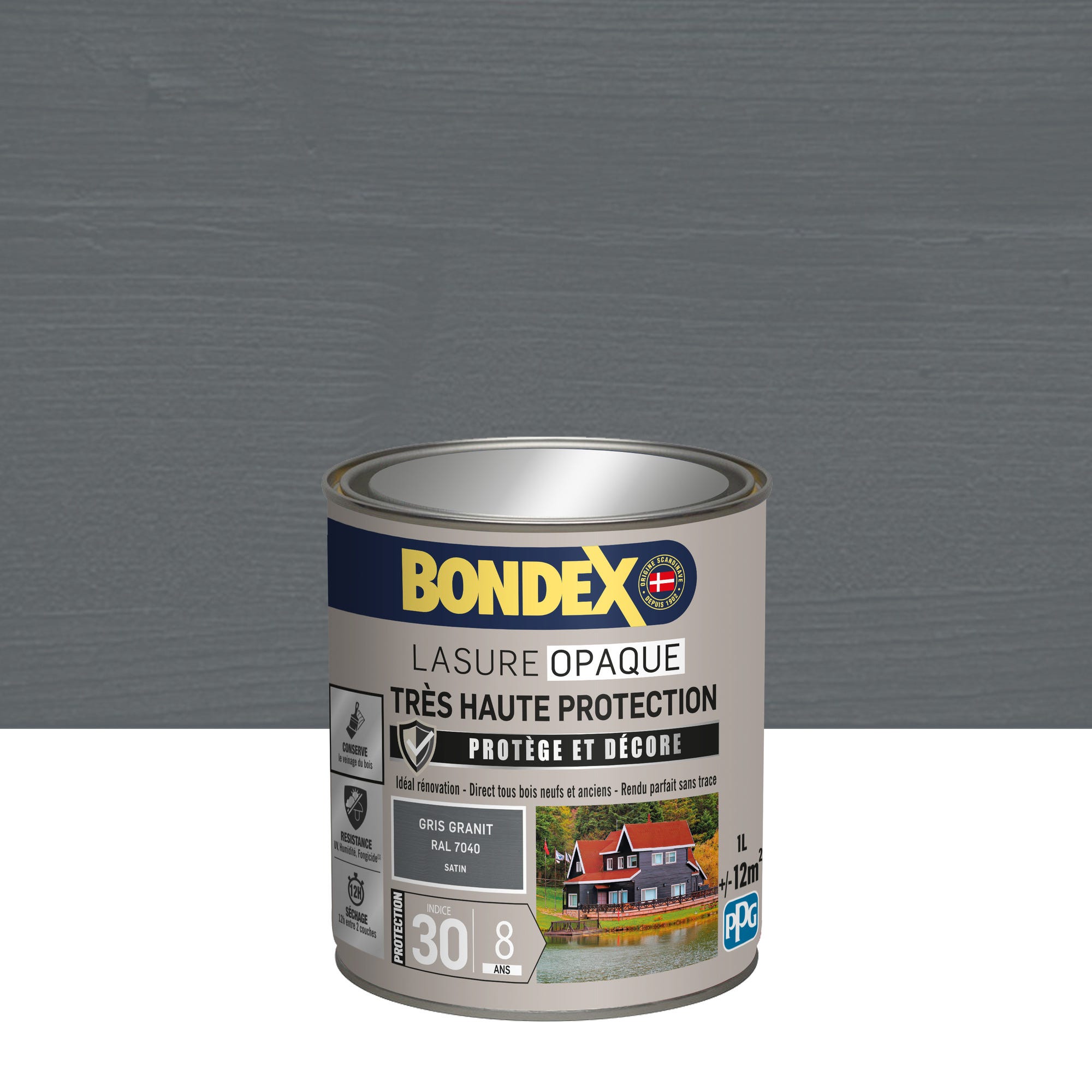 Lasure opaque très haute protection 8 ans gris granit 1 L - BONDEX 0