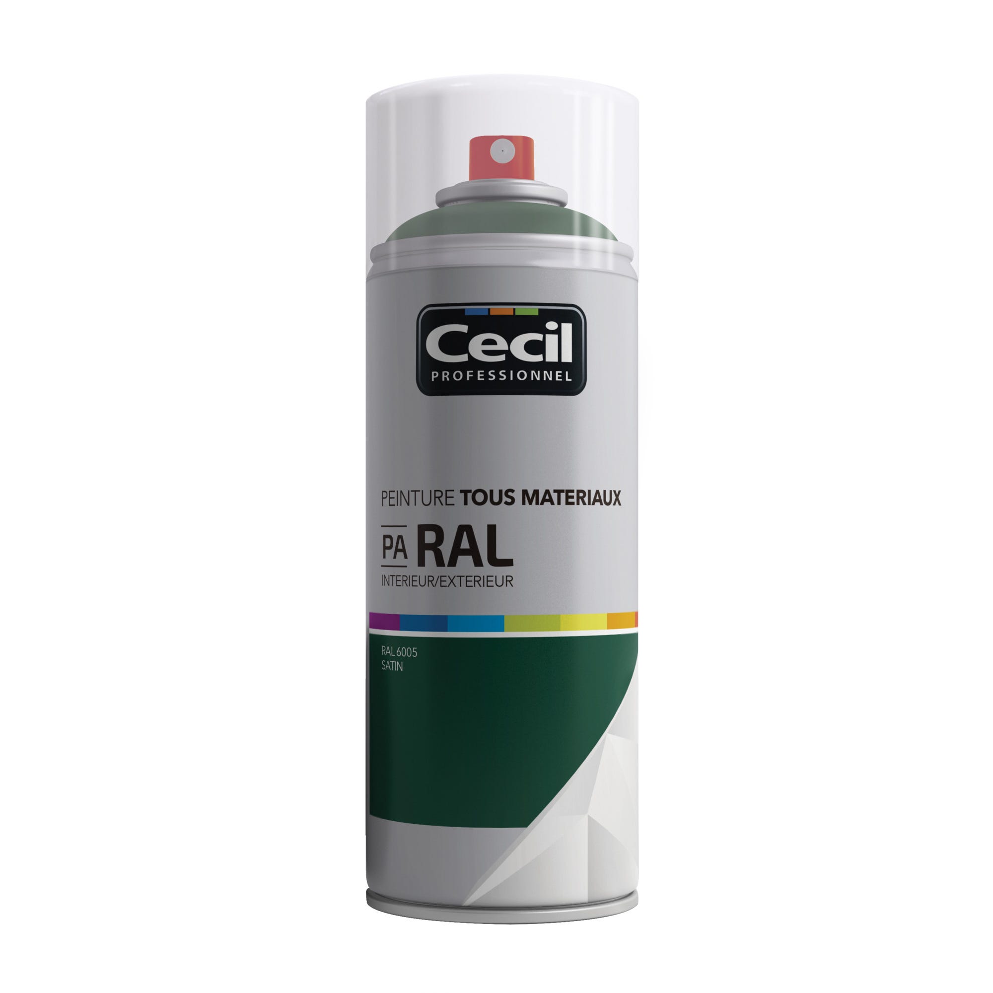 Peinture aérosol tous matériaux int/ext satin vert normand RAL6005 400 ml - CECIL PRO 0