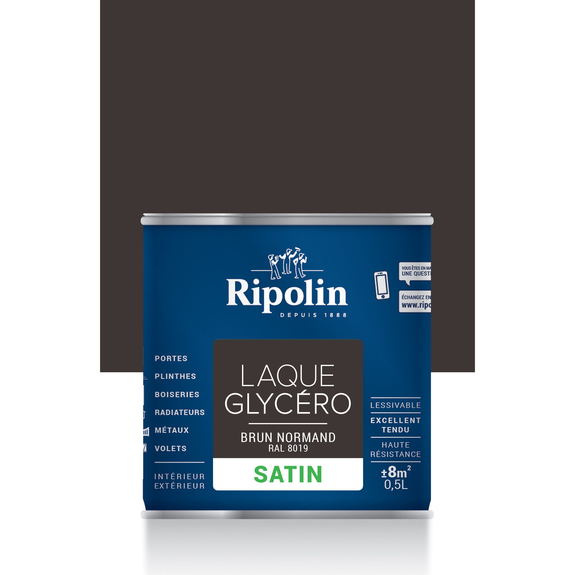 Peinture intérieure et extérieure multi-supports glycéro satin brun normand 0,5 L - RIPOLIN 0