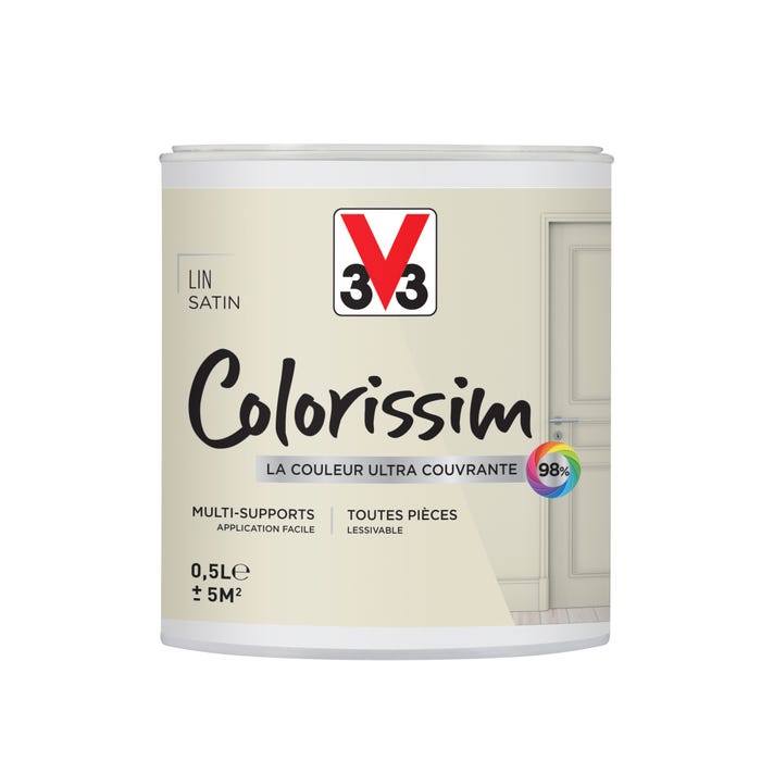 Peinture intérieure multi-supports acrylique satin lin 0,5 L - V33 COLORISSIM 0