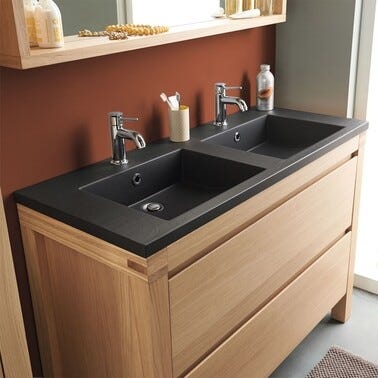 Meuble Salle De Bain Double Vasque Chene L 119 X H 83 X P 49 3 Cm Erwan Bricoman