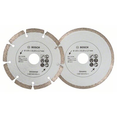 Lot de 2 disques à tronçonner diamantés pour matériaux de construction et carrelages, diamètre 125 mm - BOSCH 0