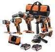 PACK 5 OUTILS SANS FIL 18V AEG + 2 BATTERIES 5AH PERCEUSE + PERFORATEUR + MEULEUSE + VISSEUSE CHOCS + LAMPE JP18B5LI-502B