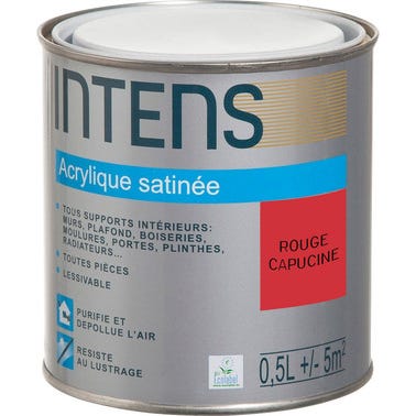 Peinture intérieure multi-supports acrylique monocouche satin rouge capucine 0,5 L - INTENS 0