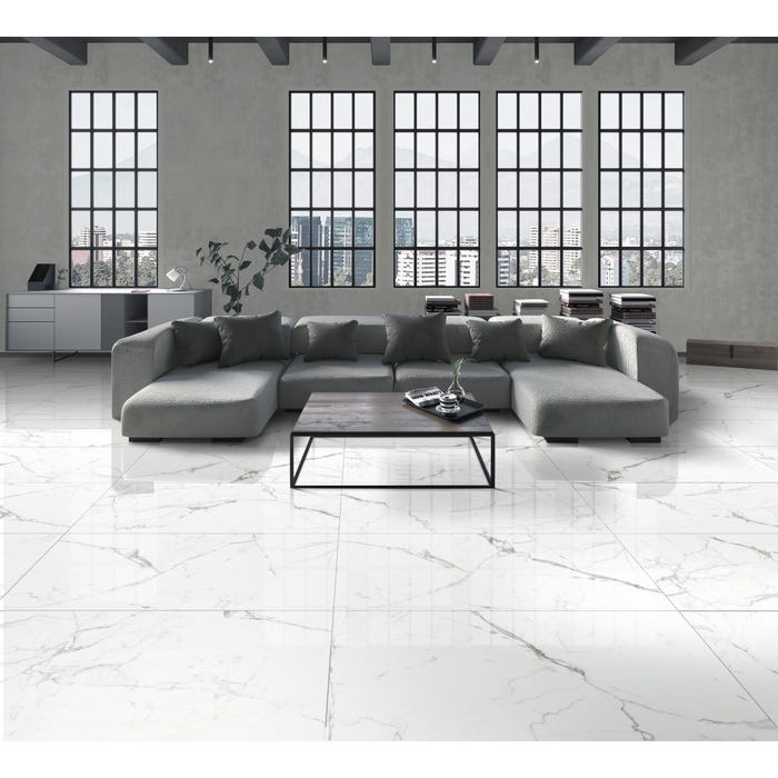 Carrelage sol intérieur effet marbre l.60x L.120cm - Calacatta Blanc 1