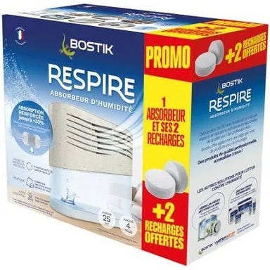 Absorbeur d'humidité + 4 recharges dont 2 gratuite jusqu'à 25m² Respire - BOSTIK 1