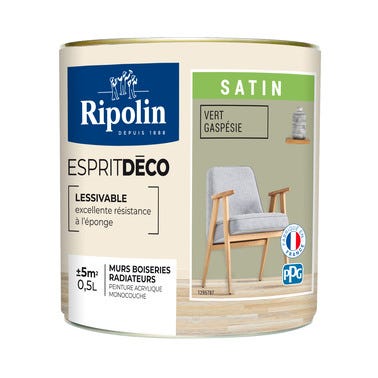 Peinture intérieure multi-support acrylique satin vert gaspesie 0,5 L Esprit déco - RIPOLIN 0