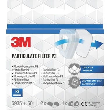 Filtre anti-poussières FFP3 3M™ 5935 pour masques respiratoires séries 6000 et 6500, 2 paires + porte-filtrePR 501 1
