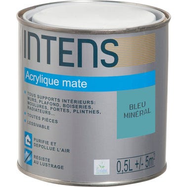 Peinture intérieure multi-supports acrylique monocouche mate bleu minéral 0,5 L - INTENS 0