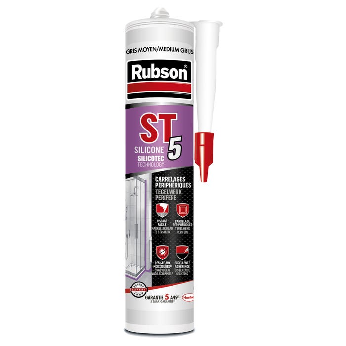 Mastic silicone sanitaire carrelage gris 300 ml ST5 - RUBSON 0