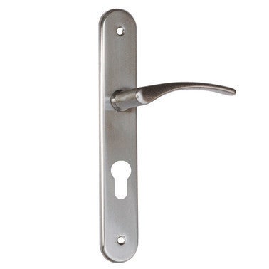 ensemble poignees de porte sur plaque entraxe 195 mm aluminium cylindre nickele elise chainey bricoman