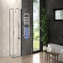 Schulte porte de douche pivotante avec porte latérale, 90 x 90 x 200 cm,  décalage l´ouverte de la porte 20 cm, verre 6 mm transparent, profilé noir