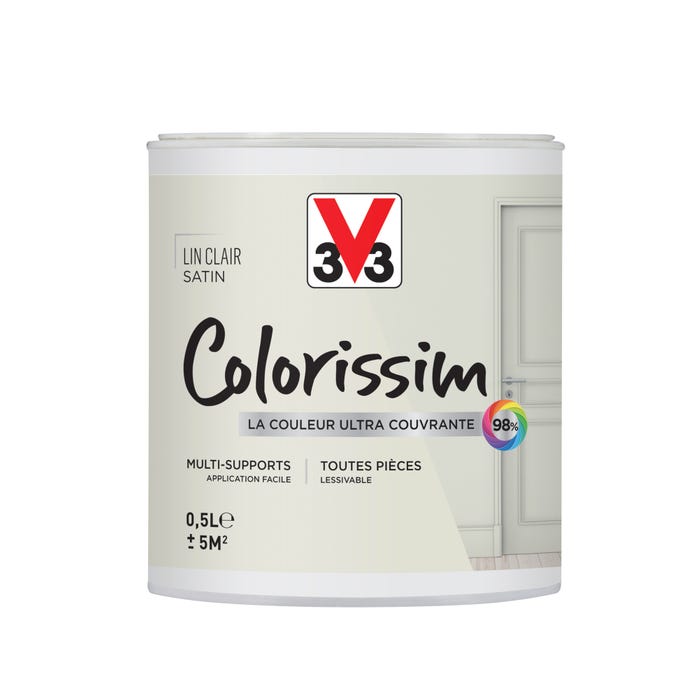 Peinture intérieure multi-supports acrylique satin lin clair 0,5 L - V33 COLORISSIM 0