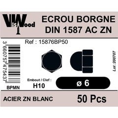 Écrous borgne DIN1587 acier zingué M6 50 pièces - VISWOOD 0