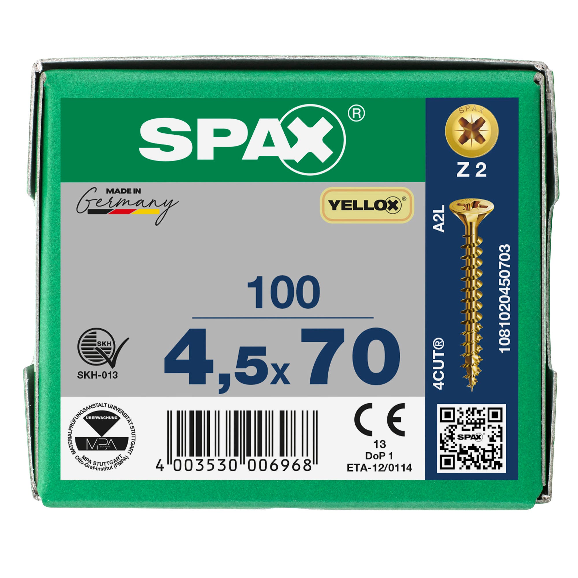 VIS SPAX TF PZ 4,5X70 YELLOX FT X100 2