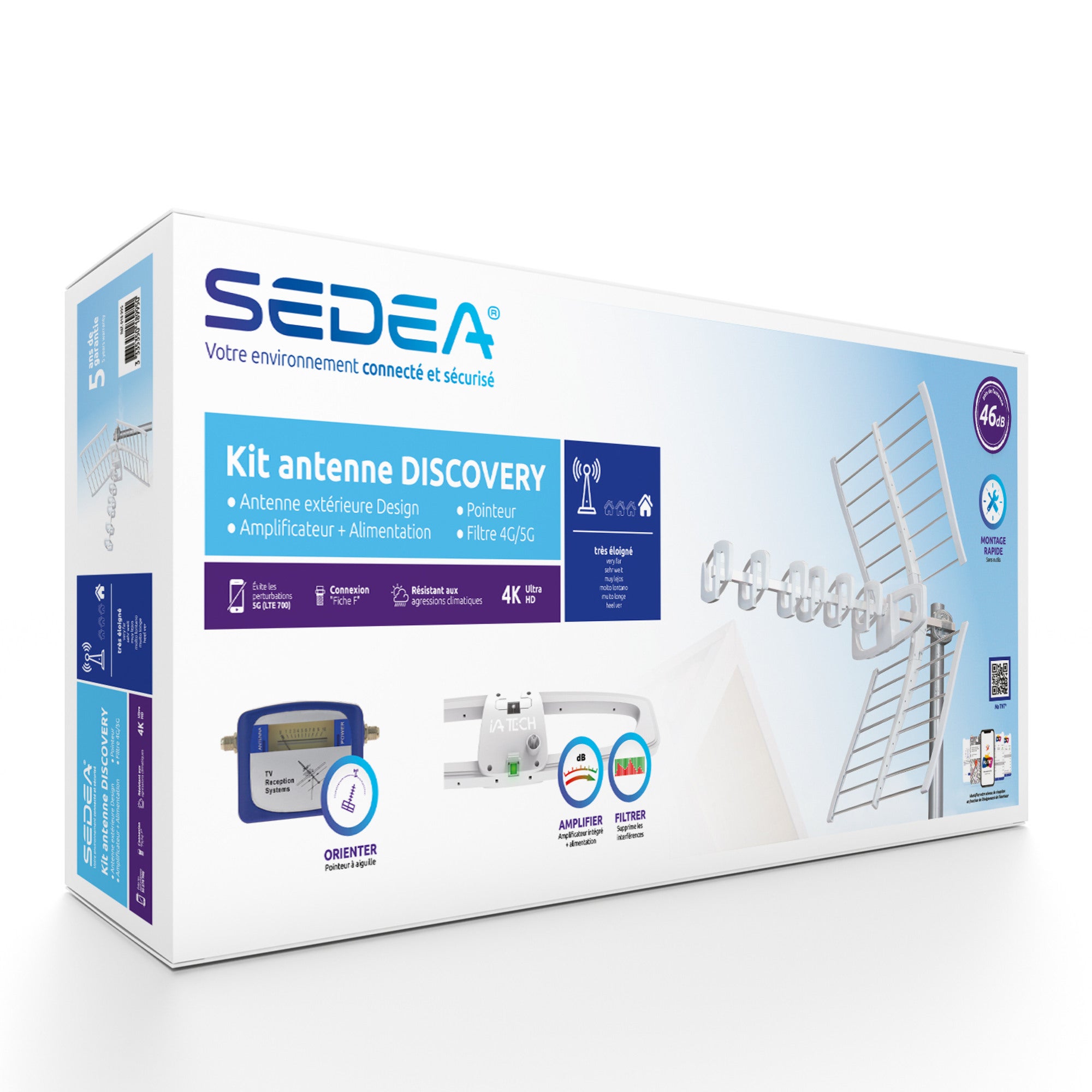 Kit antenne TV TNT Ultra HD Hertzienne DISCOVERY V2 Filtre 4G/5GLTE700