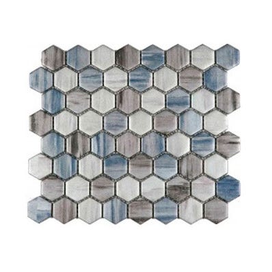Mosaïque 29,6 x 26,5 cm hexagone verre gris/bleu 0