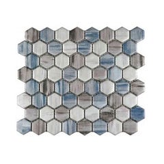 Mosaïque 29,6 x 26,5 cm hexagone verre gris/bleu