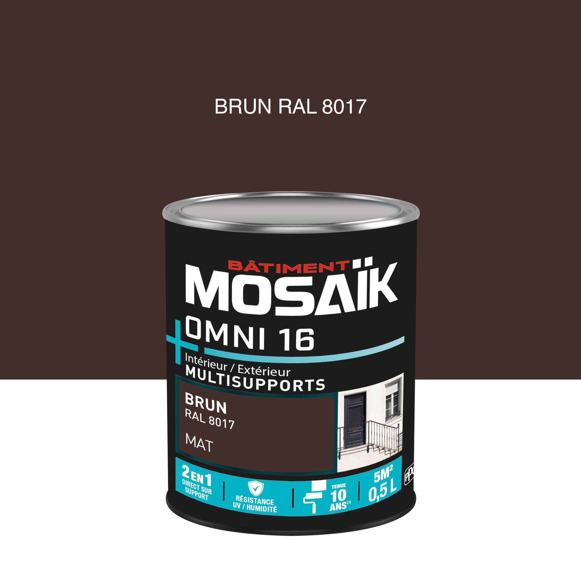 Peinture 2en1 int./ext. multisupport acrylique mat brun RAL8017 0,5 L OMNI16 - MOSAIK 0