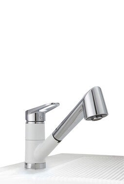 mitieur evier douchette blanc et chrome embla 2 bricoman