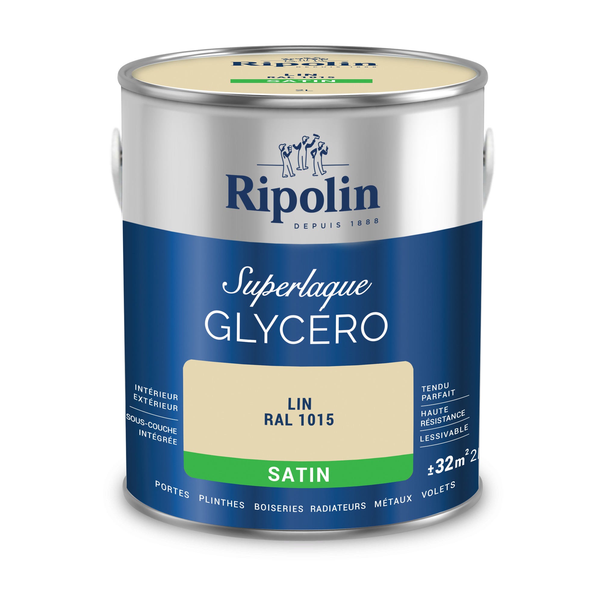Peinture intérieure et extérieure multi-supports glycéro satin lin 2 L - RIPOLIN 2