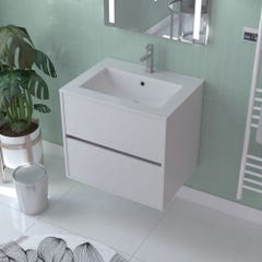Caisson de salle de bain suspendu 2 tiroirs l.60 x h.54 x p.45,5 cm décor blanc laqué ATOS 0