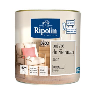 Peinture intérieure multi-supports acrylique satin poivre sichuan 0,5 L Esprit déco - RIPOLIN 