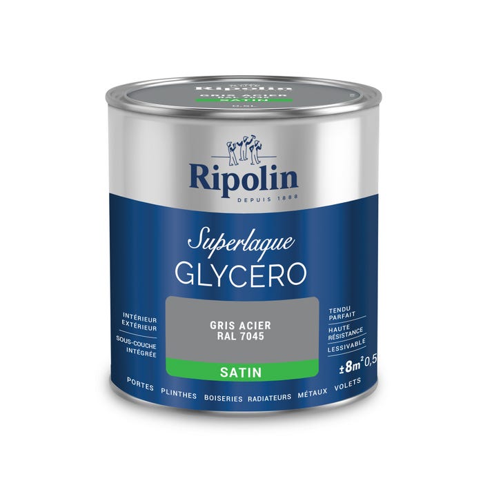 Peinture intérieure et extérieure multi-supports glycéro satin gris acier 0,5 L - RIPOLIN 2