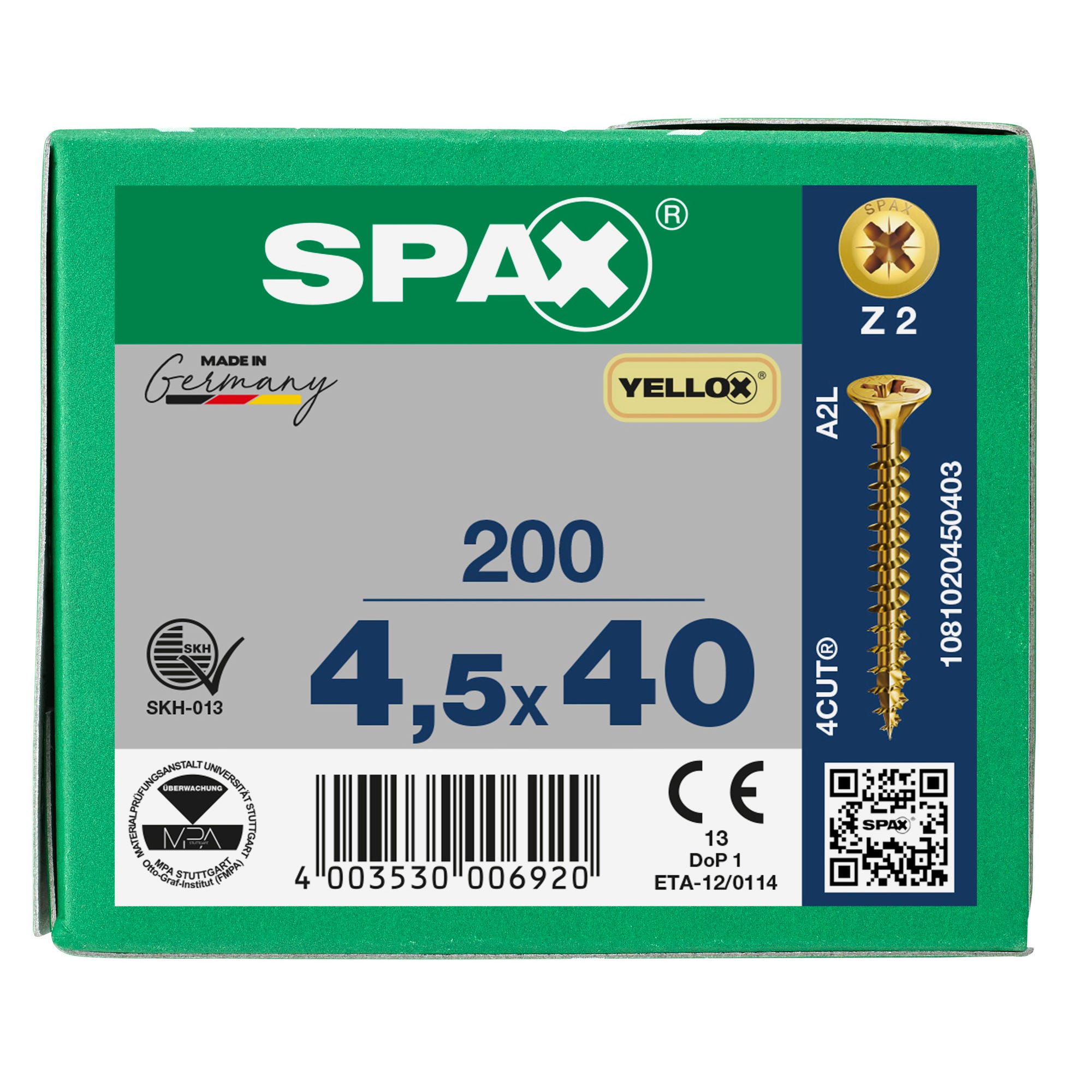 VIS SPAX TF PZ 4,5X40 YELLOX FT X200 2