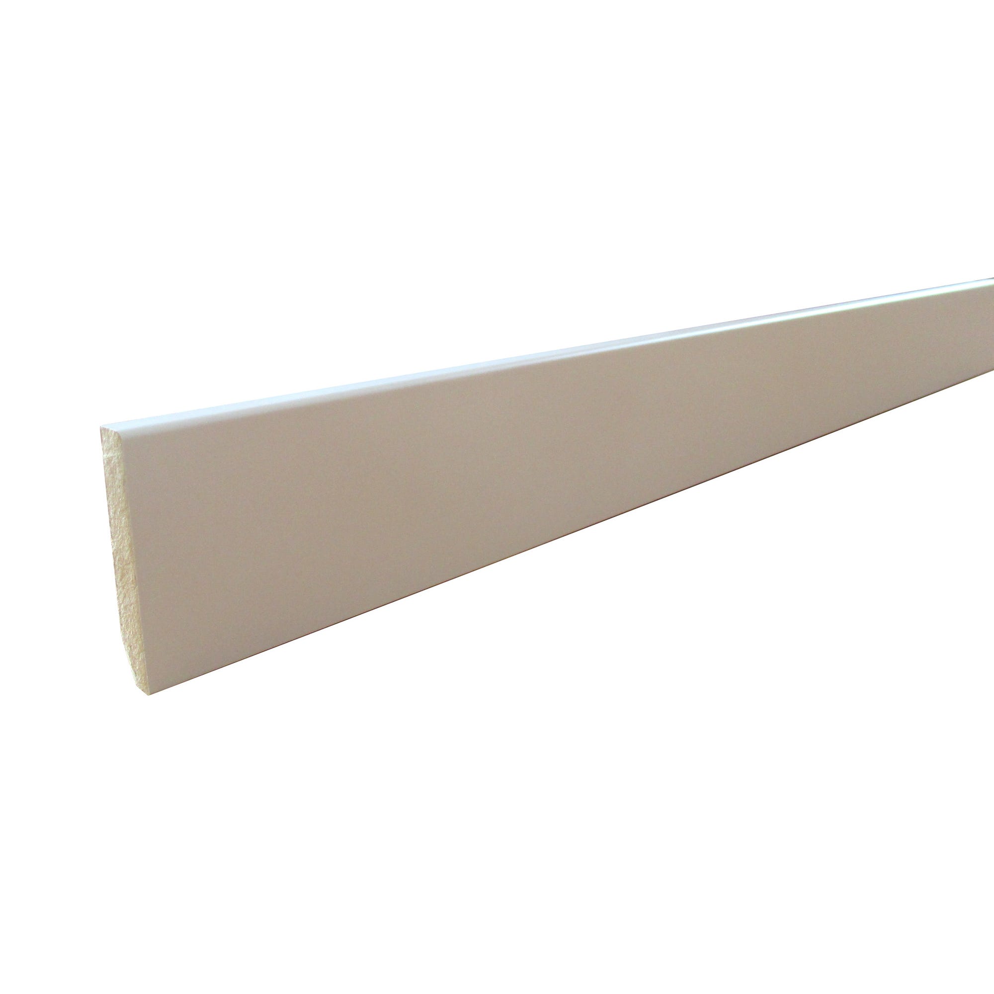 Plinthe angles vifs avec bord arrondi 3 mm en MDF revêtu papier blanc l.244 x H.8 x Ep.1,4 cm 0