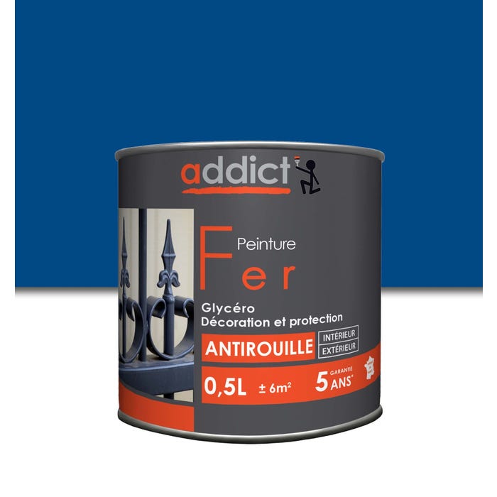 Peinture fer antirouille glycéro int/ext brillant marine 0.5 L - ADDICT 0