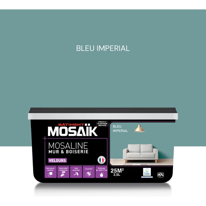Peinture intérieure multi support acrylique velours bleu imperial 2,5 L Mosaline - MOSAIK 0