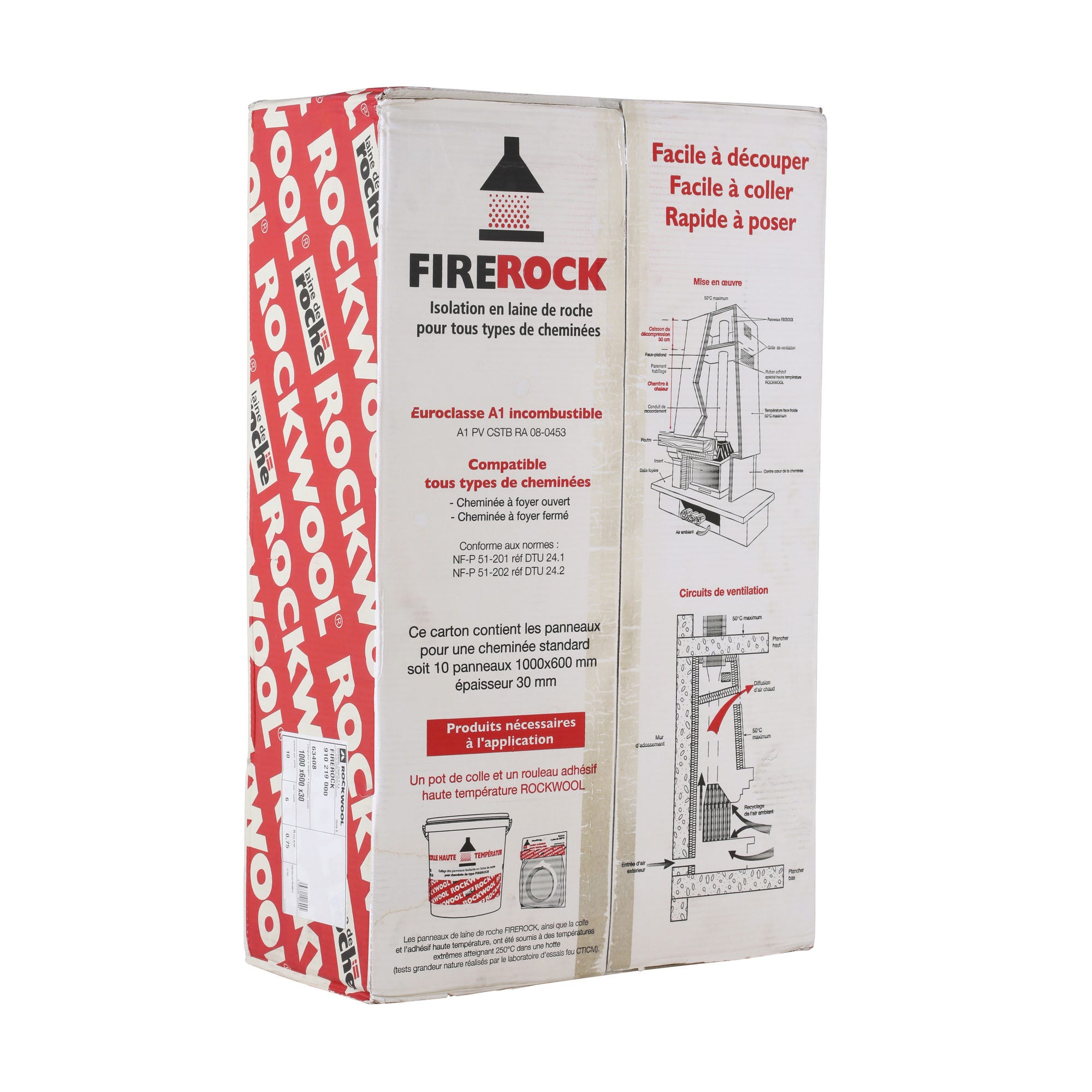 Panneau de laine de roche Firerock pour cheminée kraft L.100 x l.60 cm Ep.30 mm - ROCKWOOL 1