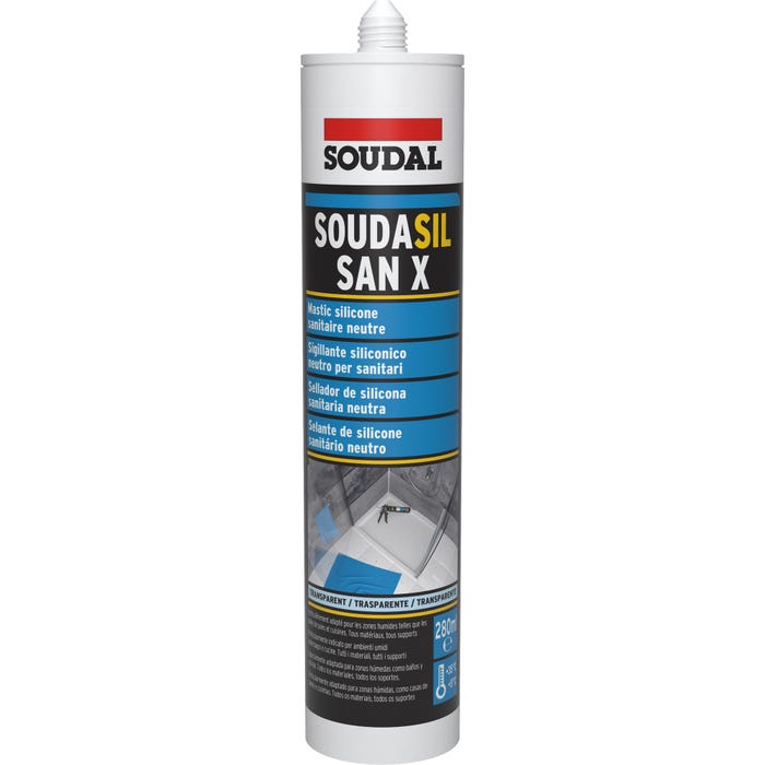 Mastic silicone sanitaire Soudasil sanx neutre translucide 280 ml - SOUDAL 0