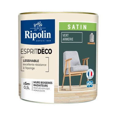 Peinture intérieure multi-supports acrylique satin vert armerie 0,5 L Esprit déco - RIPOLIN 0