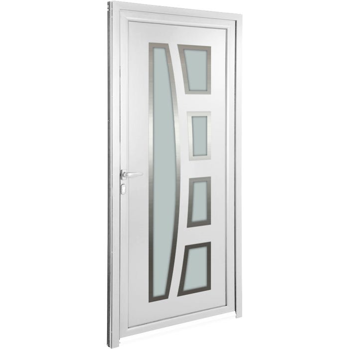 Porte d’entrée aluminium blanche poussant gauche H.215 x l.90 cm Milano 1