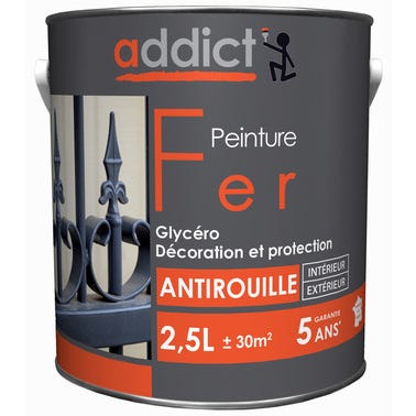 Peinture fer antirouille glycéro int/ext brillant gris anthracite 2.5 L - ADDICT 2