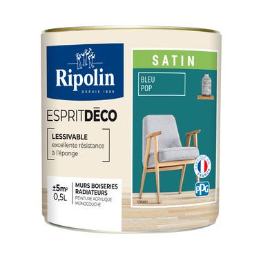 Peinture intérieure multi-supports acrylique satin bleu pop 0,5 L Esprit déco - RIPOLIN 2